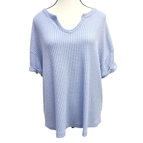 Natural Reflections Blue Waffle Knit V-Neck Top Size Medium EUC - Picture 2 of 11